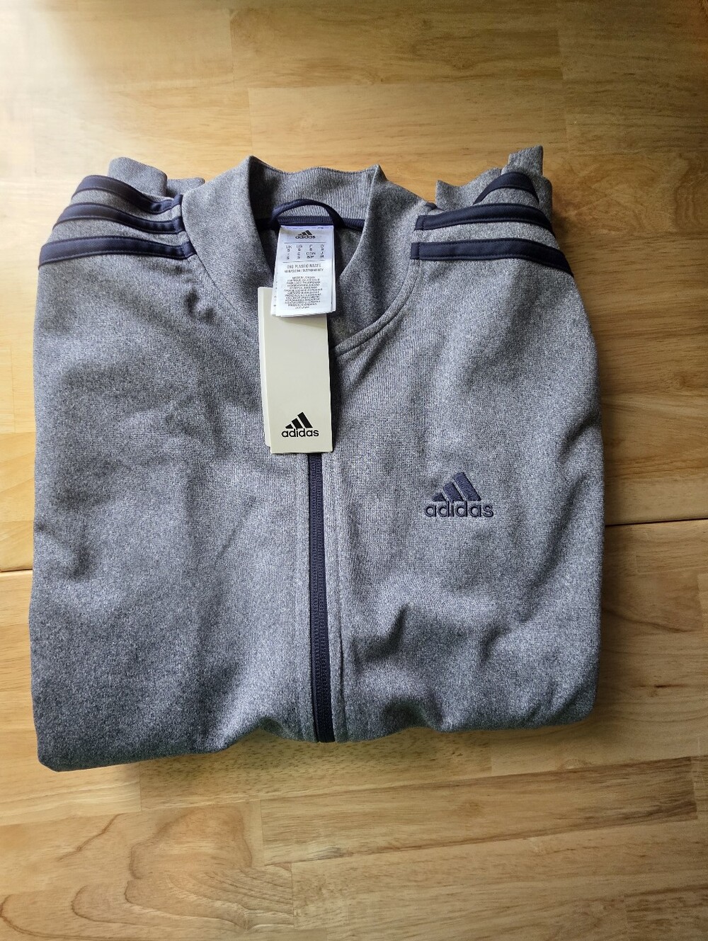 NWT Men's Adidas Gray Zip-Up Track Jacket with Navy Accents